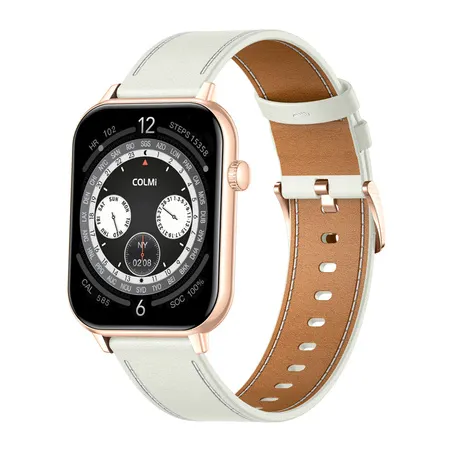 COLMI C28 Smartwatch in Gold with a White Leather Strap